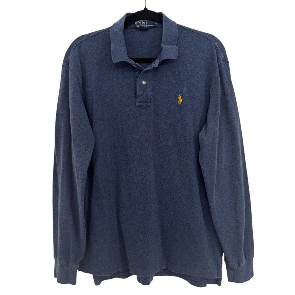 Polo Ralph Lauren Mens Size LARGE Classic Fit Blue Long Sleeve Shirt Cotton Casu